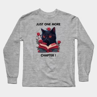 Funny Black Cat wearing glasses reading book with roses t-shirt design, apparel, mugs, cases, wall art, stickers, travel mug Long Sleeve T-Shirt